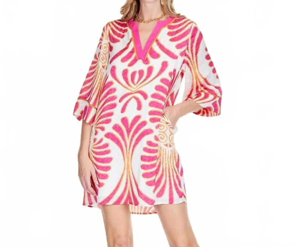 NEW JADE palm trimmed tunic dress in pink